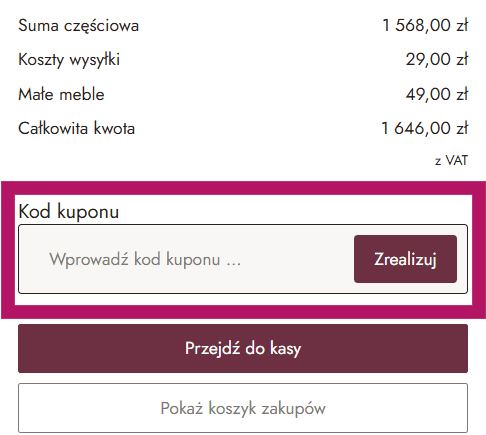 Zastosowanie kuponu rabatowego w Loberon.pl