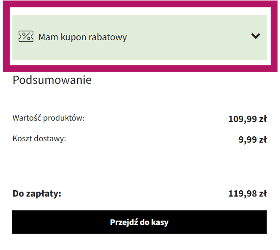 Wprowadzenie kuponu rabatowego do formularza zamówienia w sklepie Trec.pl