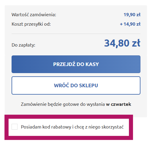 Zastosowanie kodu rabatowego w formularzu zamówienia w sklepie Marbo Sport