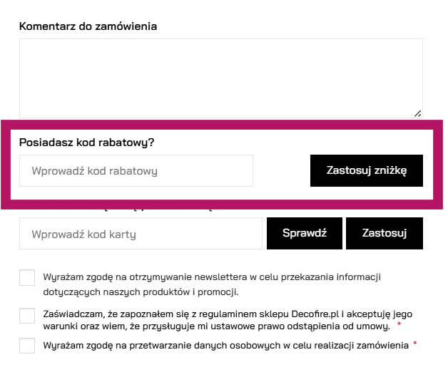 Jak wykorzystać kod rabatowy w Decofire.pl