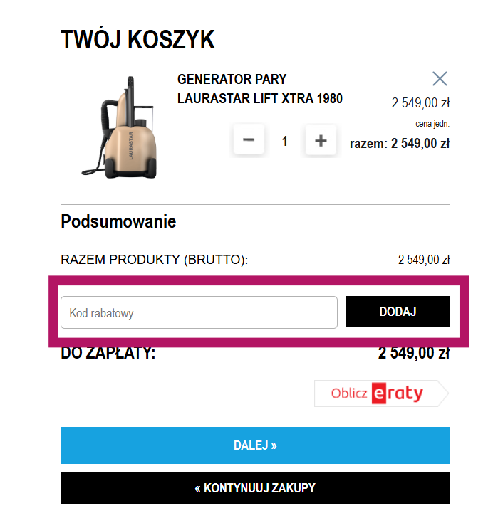 Zastosowanie kodu rabatowego w Laurastar.pl
