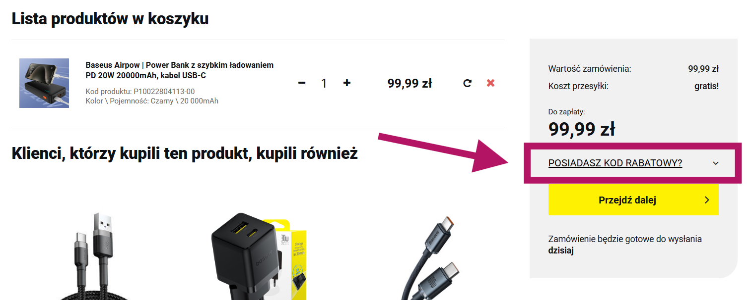 Gdzie wpisać kod rabatowy w Baseus?