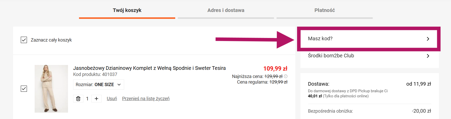 Zastosowanie kodu rabatowego w Born2Be.pl