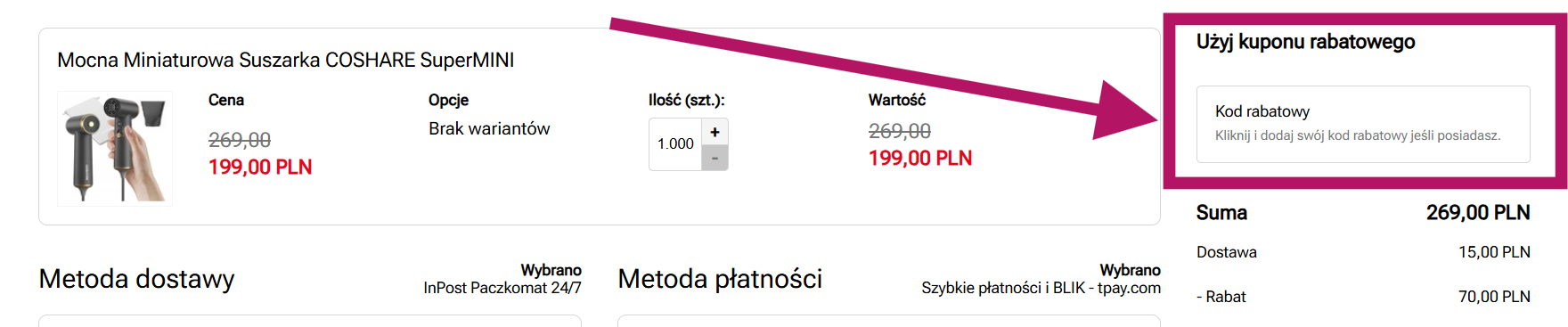 Zastosowanie kuponu rabatowego w sklep.Coshare.pl