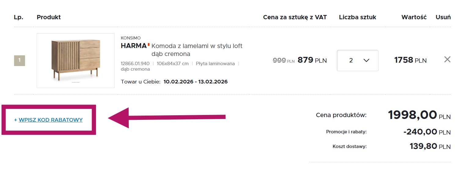 Jak wykorzystać kod rabatowy w Konsimo.pl