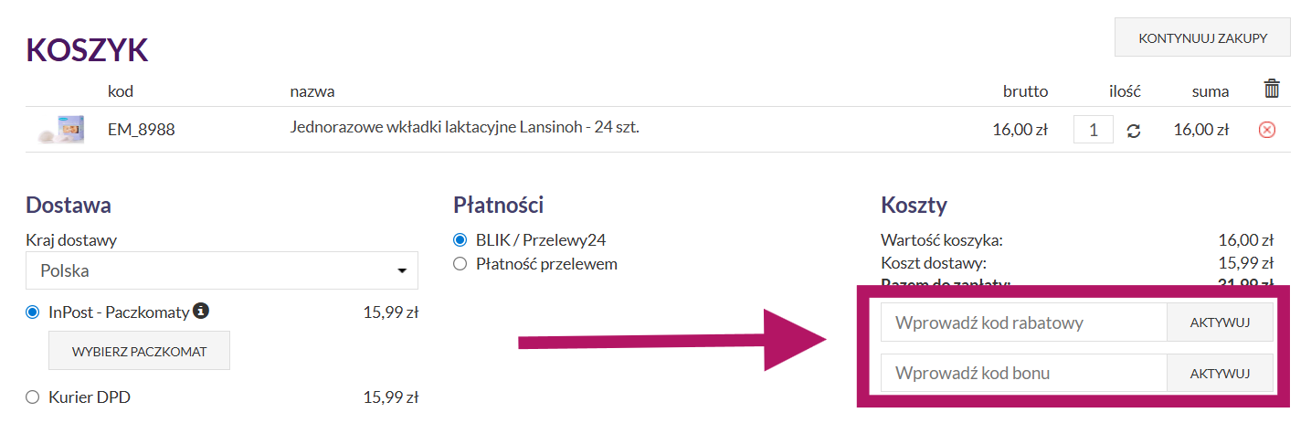 Zastosowanie kodu rabatowego w Mamagama.pl
