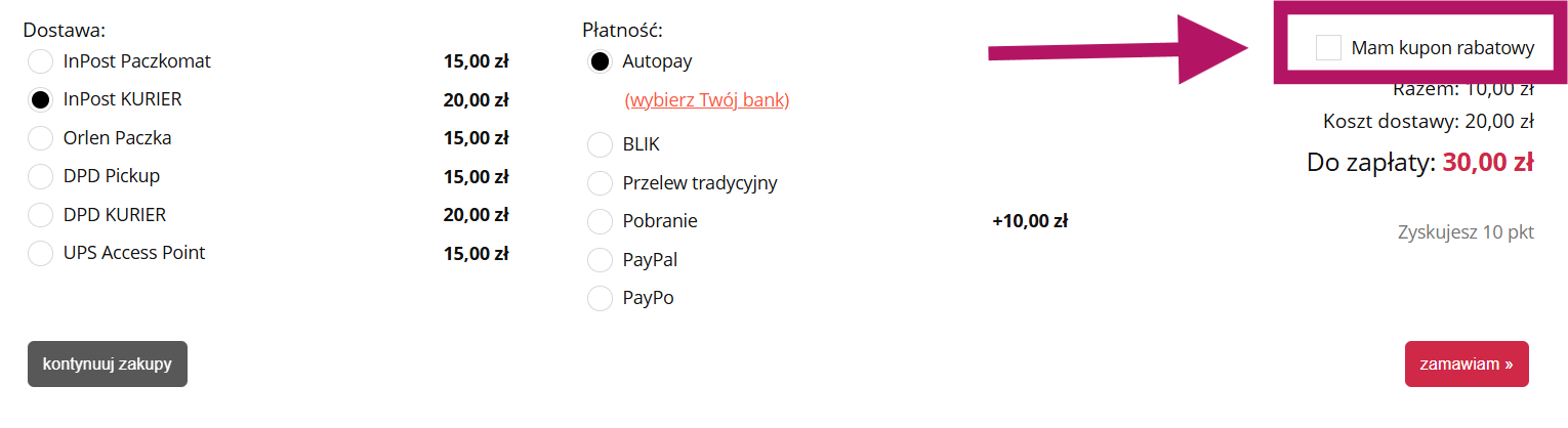 Użycie kuponu rabatowego w DIAMANTE Wear