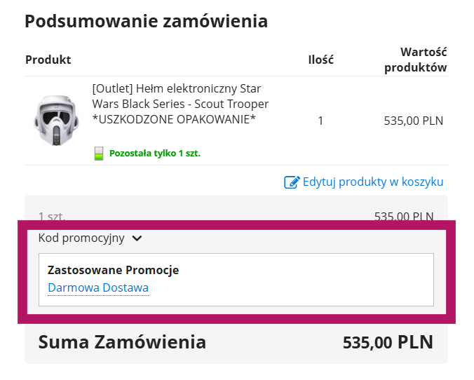 Użycie kodu promocyjnego w Dystryktzero.pl