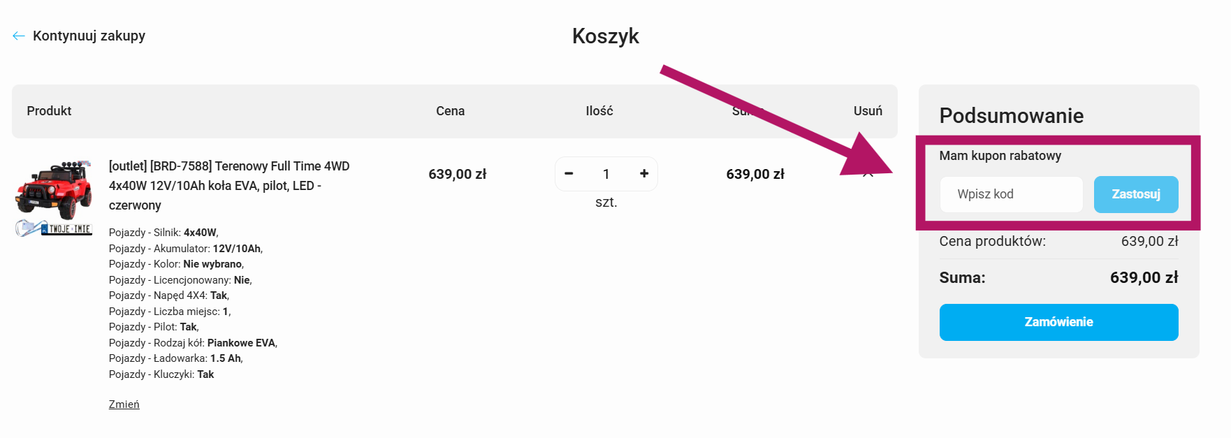 Zastosowanie kuponu rabatowego w Ekstra Zabawki
