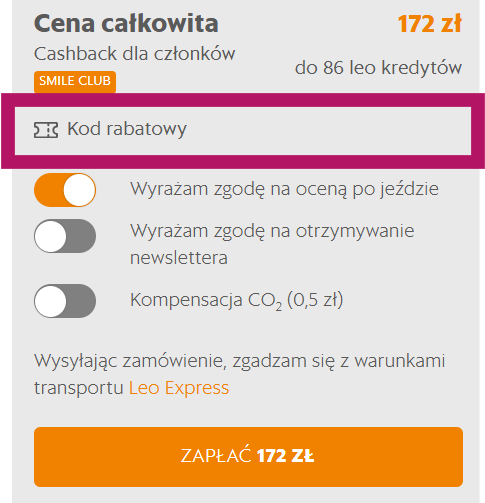 Jak zastosować kod rabatowy Leo Express