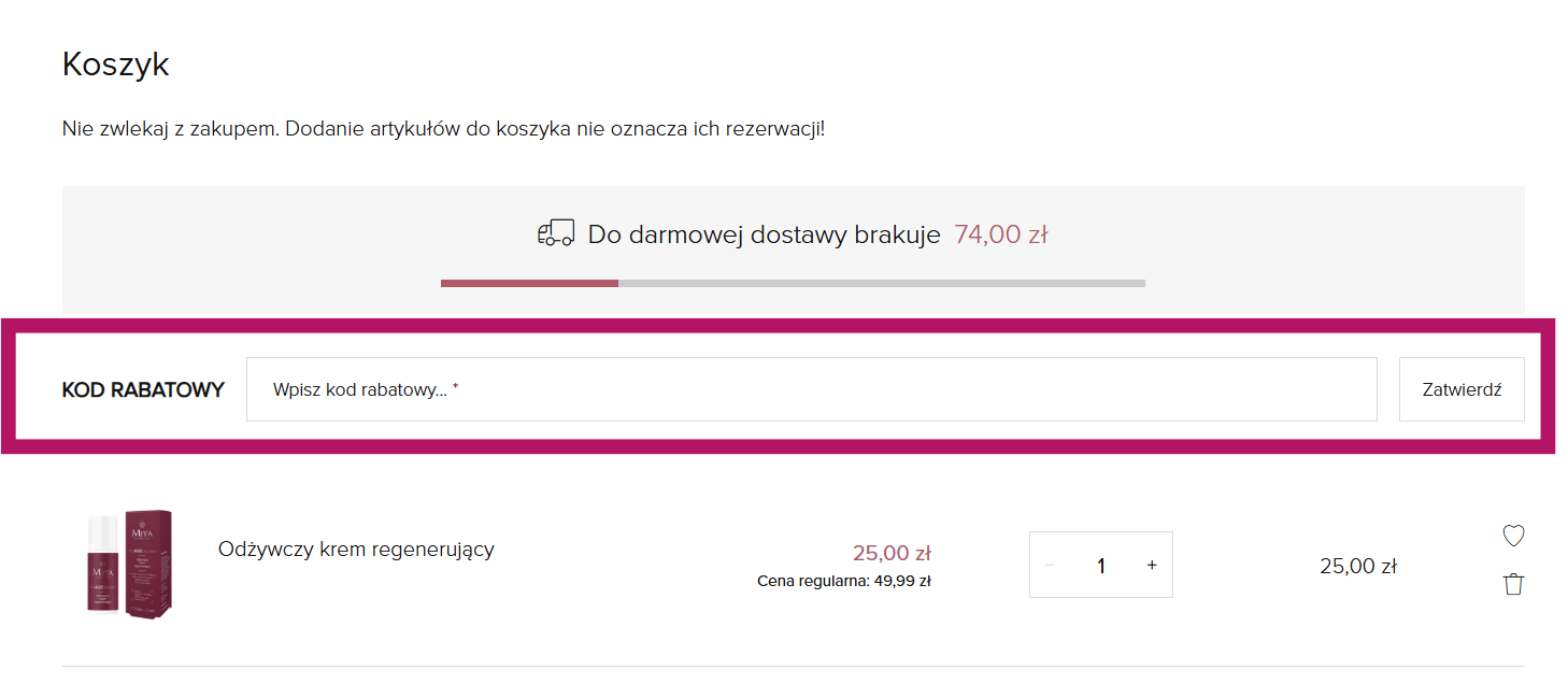 Zastosowanie kodu rabatowego w Miya Cosmetics