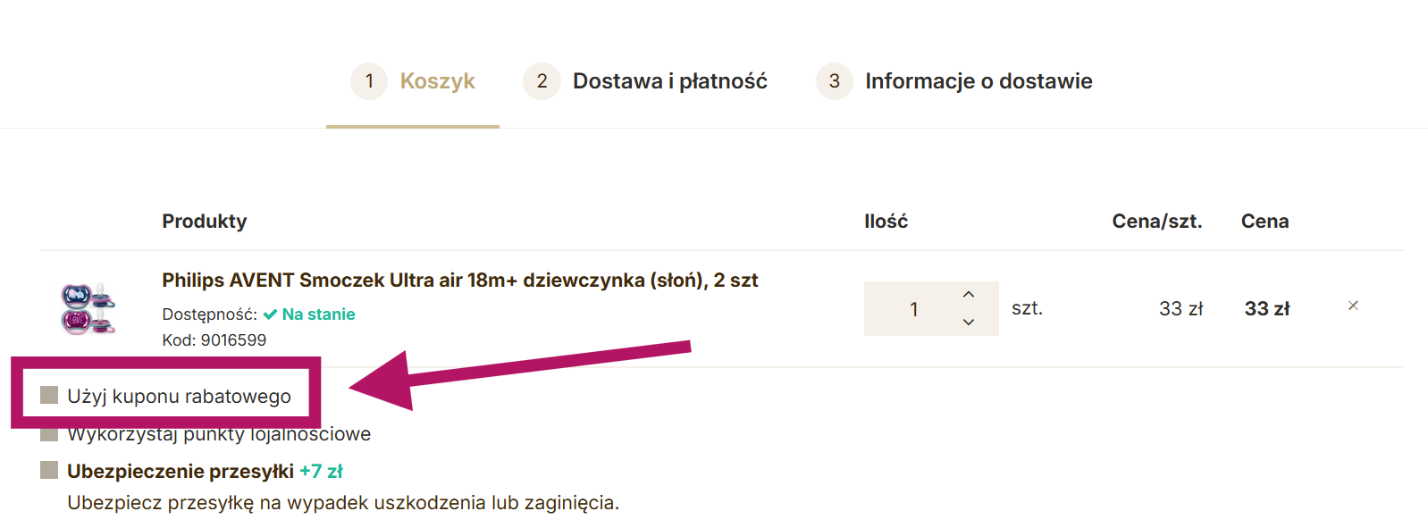 Użycie kuponu rabatowego w Monkeymum.pl