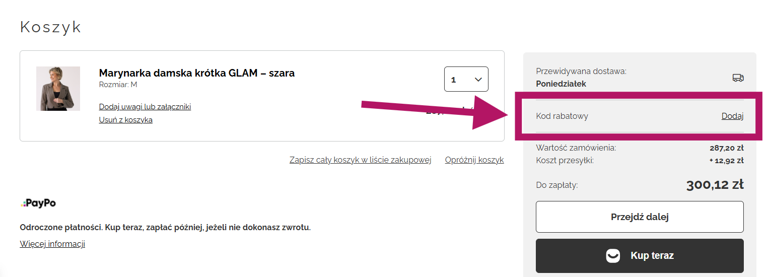 Gdzie wpisać kod rabatowy w Molare.pl?