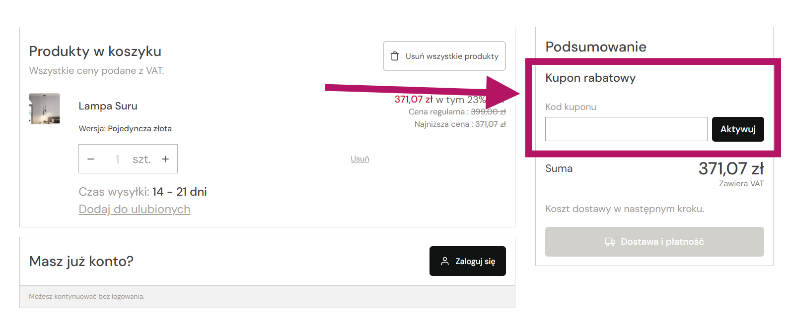 Użycie kuponu rabatowego w Noroshop.pl