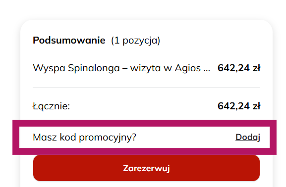 Użycie kodu promocyjnego w SeePlaces.pl
