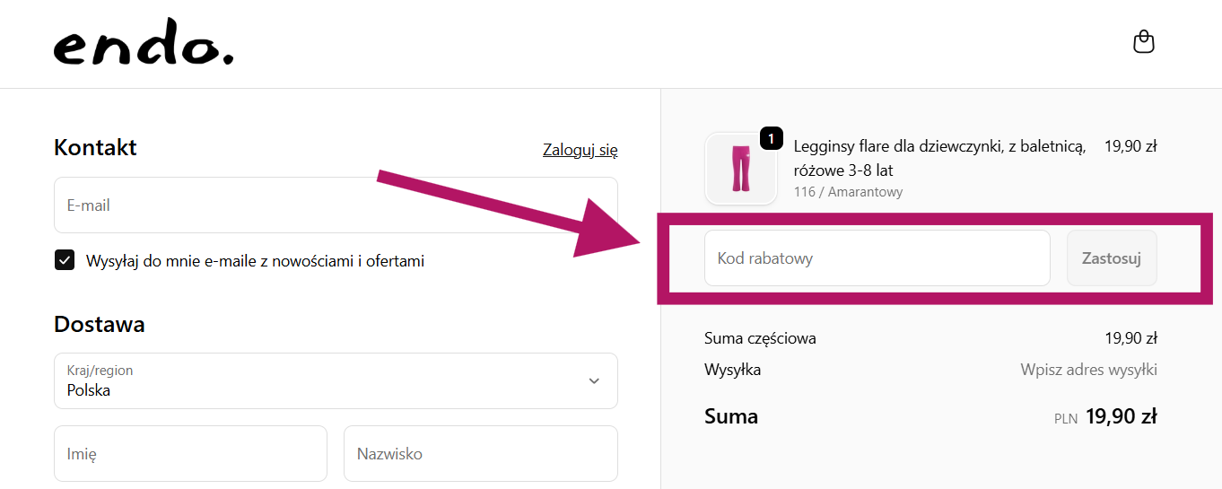 Zastosowanie kodu rabatowego w Endo.pl